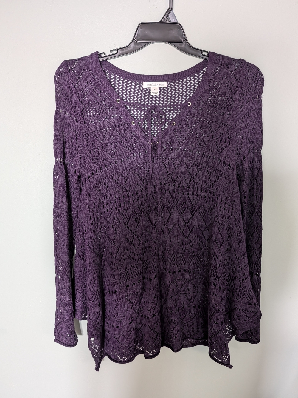 JohnPaulRichard Plum Crochet Lace-Up Pullover